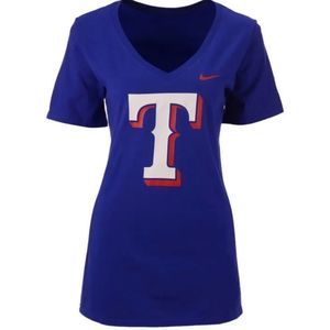 Nike MLB Texas Rangers Women's V-Neck Logo T-Shirt - Size Medium - Blue